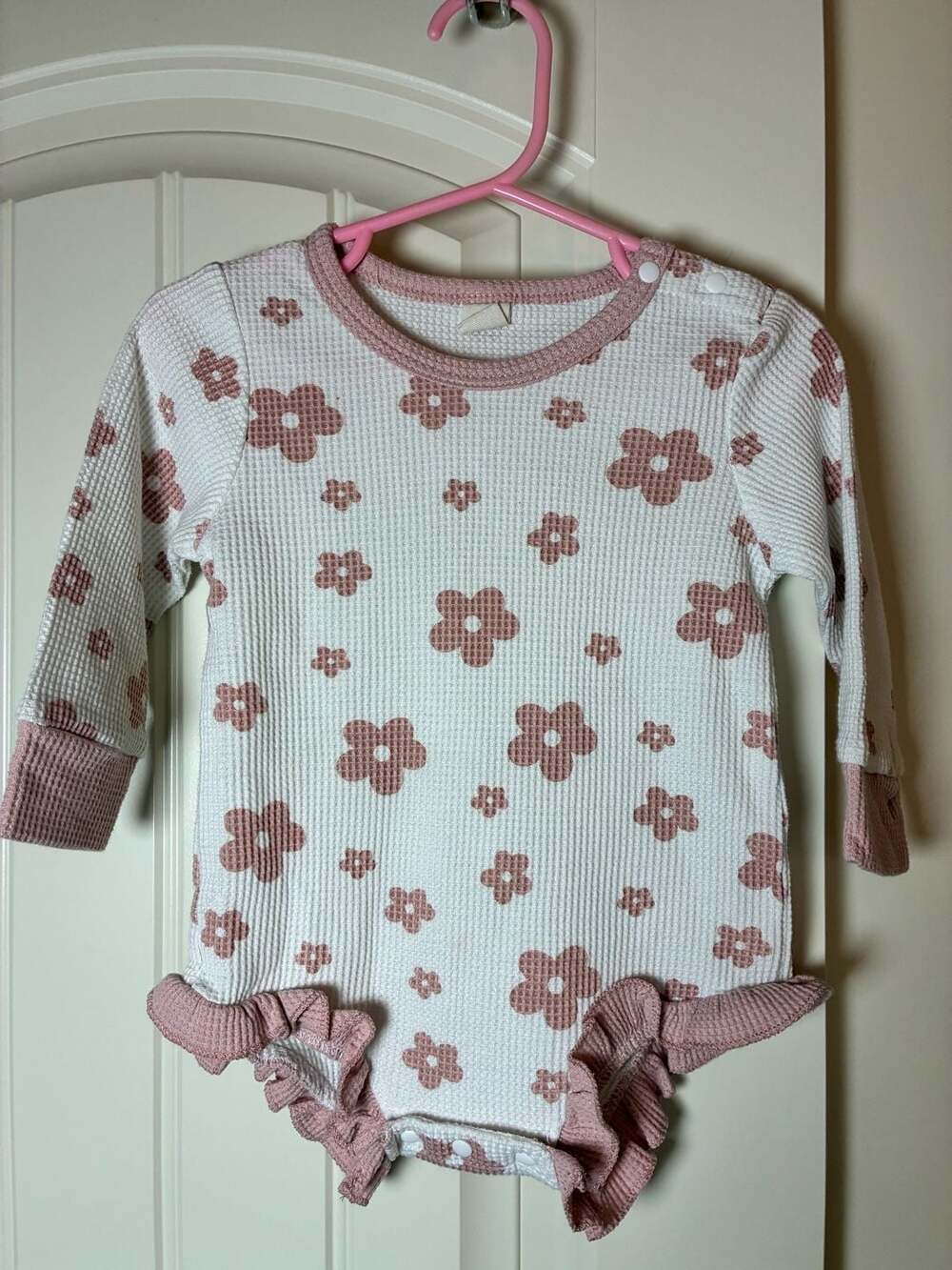 Baby Girl Floral Waffle Knit Romper with Ruffle Details size 18-24m